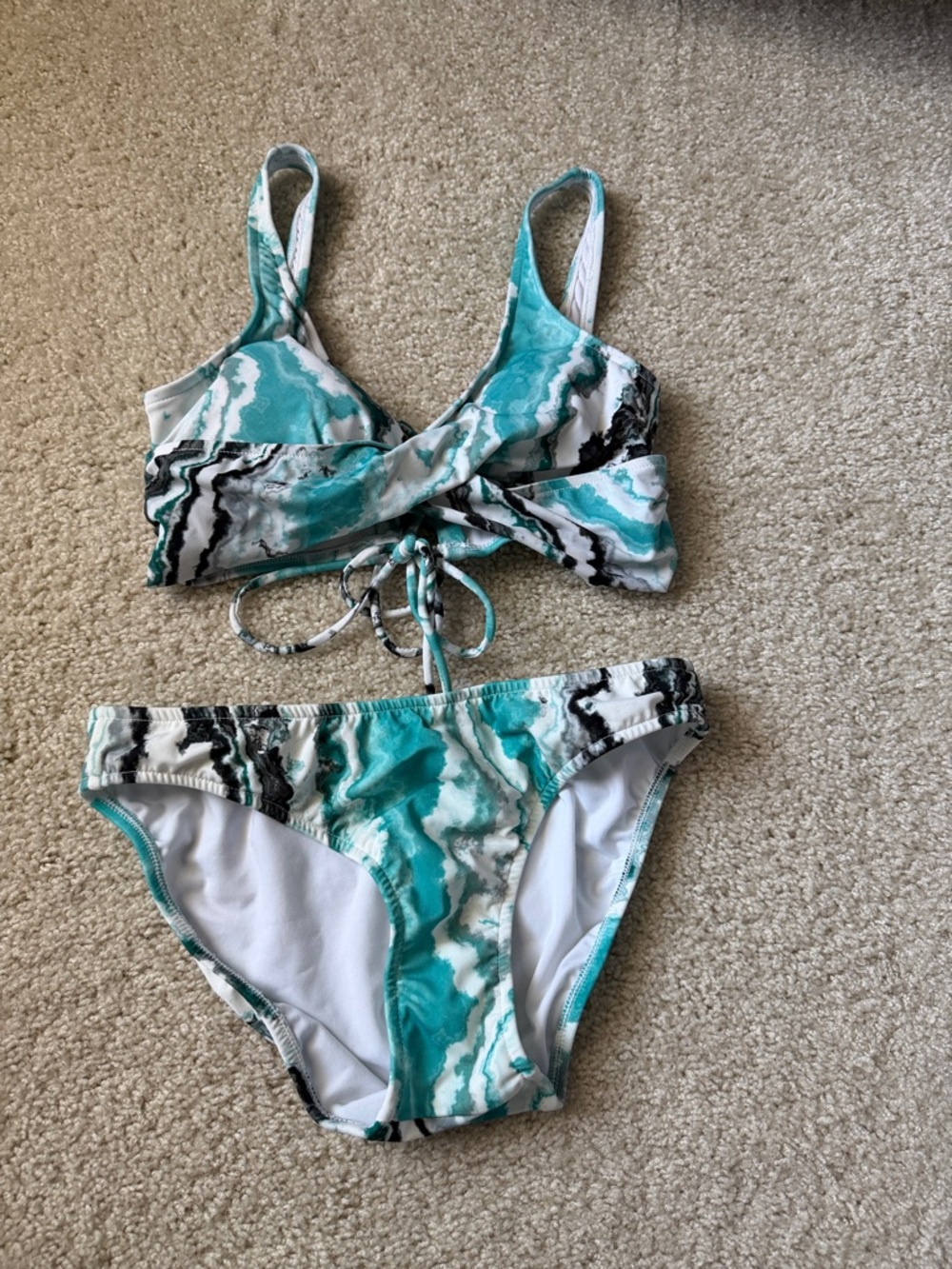 VENUS Teal and White Marble Bikini Set Medium Top/Size 6 Bottom